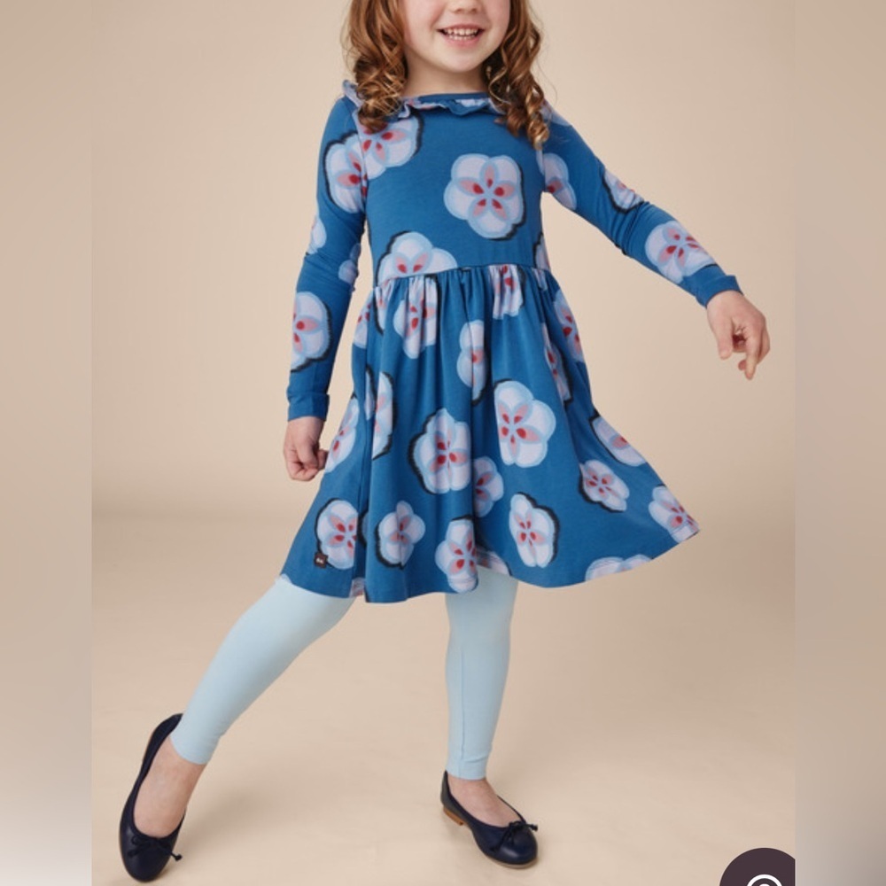 Tea Girls 10 Blue Floral Fit and Flare Dress
